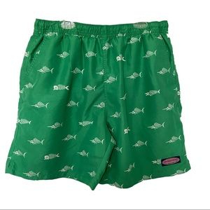 Vineyard Vines | Green Boardshorts Fish Skeleton Print